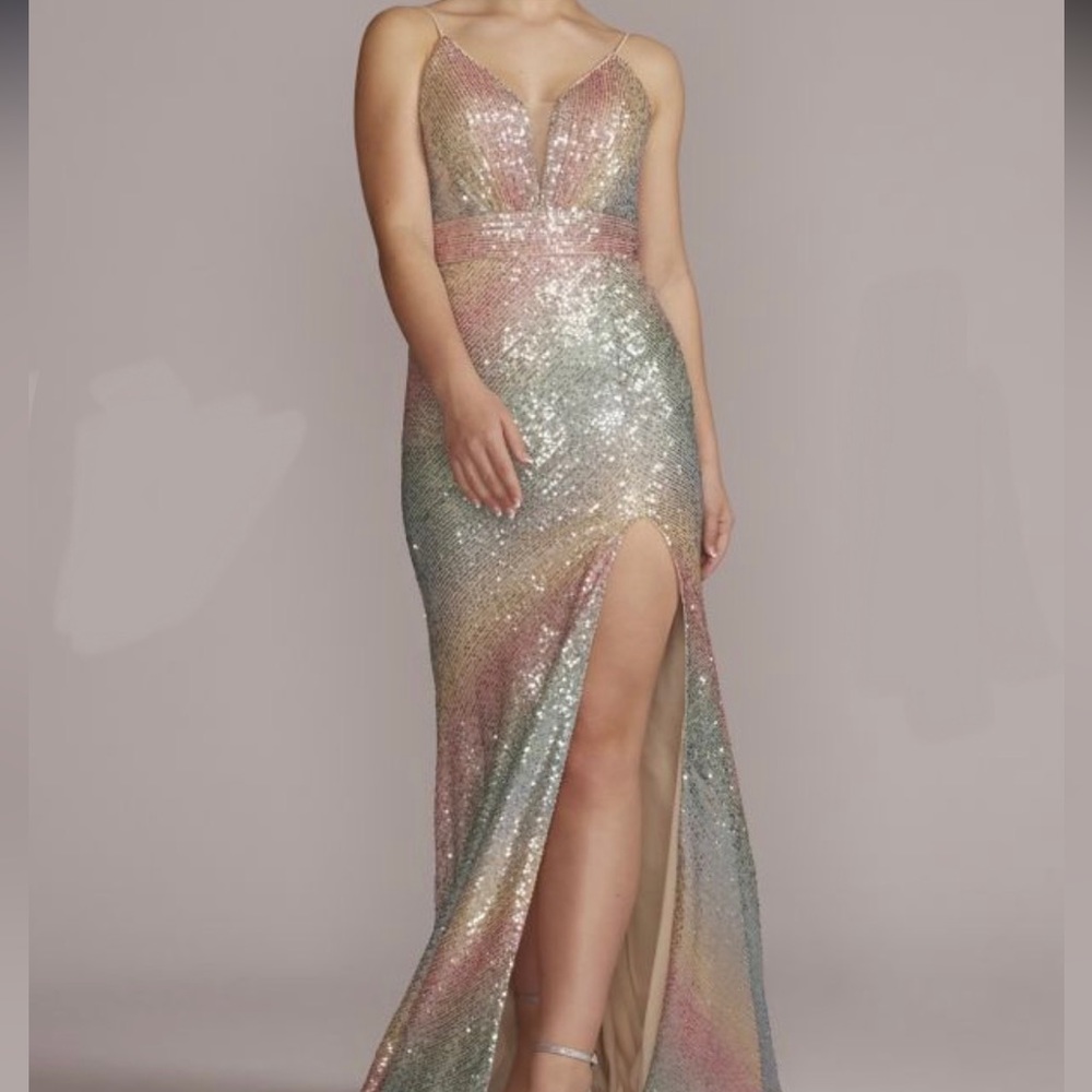 Rainbow pastel sequin evening gown